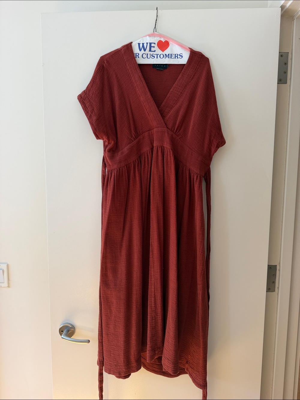 Hatch Rust Red Midi V-Neck Dress